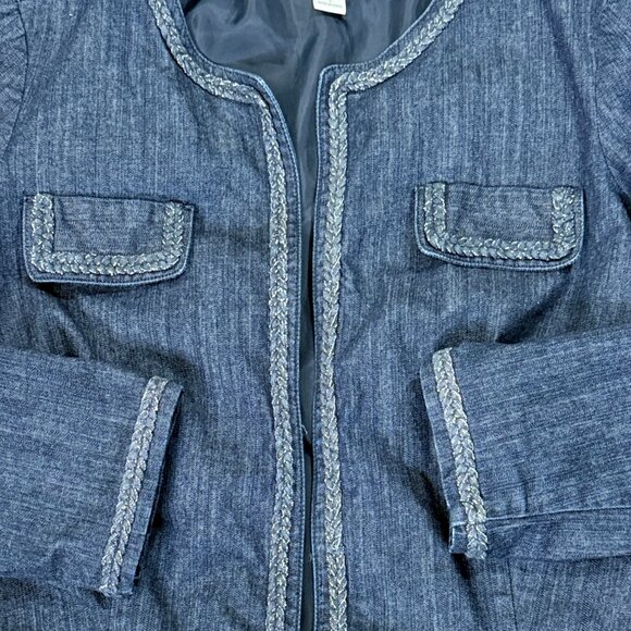 Christopher & Banks Open Front Denim Jacket Braided Silver Thread Trim - Large - Picture 3 of 10